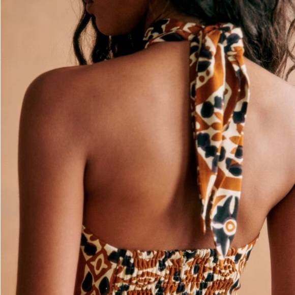 Sezane Jarred Yoana Cotton Halter Slit Print Midi Dress - Picture 14 of 15